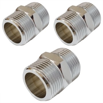 新多多小舖 6分六角立布3個 外牙直徑2.6 x 長3.4cm DIY水管接頭  1組  銀色