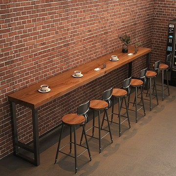 【實木窄吧檯】高腳桌椅組合 吧檯桌 長條桌 靠牆桌 奶茶店商用 陽臺家用 耐磨防水 多功能收納