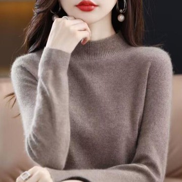 2024秋冬新款100純羊絨衫女士半高領毛衣羊毛針織內搭打底衫加厚