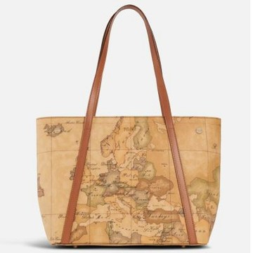 Alviero Martini 義大利地圖包 雙把長帶肩背包36cm-地圖黃 父親節 七夕情人節