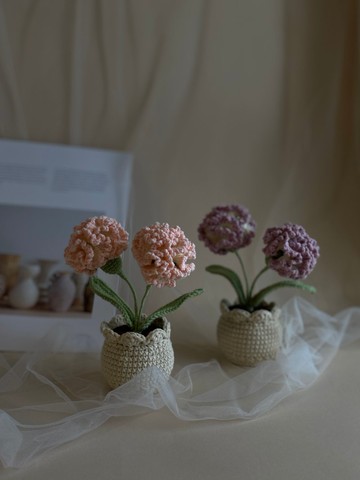 ZHII studio 手工康乃馨小盆栽 編織盆花 針織花盆 送禮首選