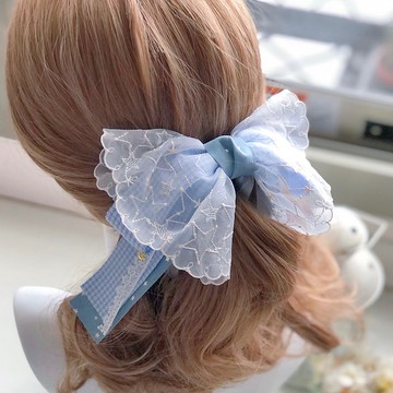 淑女花卉蕾絲相交夾拼色香蕉夾仙女夾-天藍星星