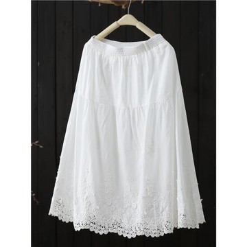 2024年新品文藝范提花刺繡中長款半身裙女夏季百搭A字裙女式半裙