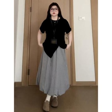 (免運)大碼女裝不規則短袖t恤半身裙兩件套夏季新款胖mm顯瘦休閑小套裝