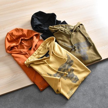 性價比絕了 重工水洗棉外貿男裝尾貨春夏休閑運動連帽印花短袖T恤