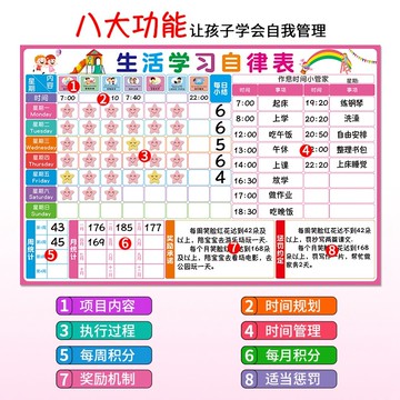 兒童自律表 生活通兒童成長自律表小學生學習計劃表開學作息時間管理表獎勵好習慣養成表記錄孩子課程表家用行為規劃墻貼 【CM675】