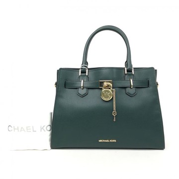 michael kors綠色皮革金屬釦手提包