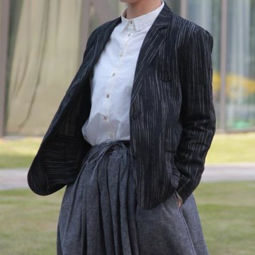 條紋棉麻小西裝外套女設計感小眾薄日系休閑百搭氣質2021新款春夏