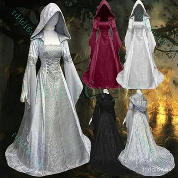 簡約女裝cos服中世紀複古風婚紗4色連帽束腰連衣裙