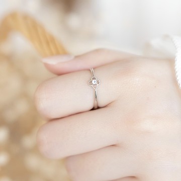 藍托帕石925純銀幸運草戒指 可調式戒指