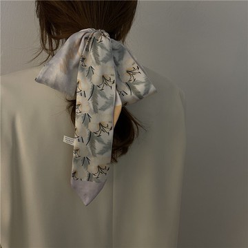 法式復古春秋絲巾女雙面飄帶綁包絲帶花朵綁發洋氣時尚小長條發帶