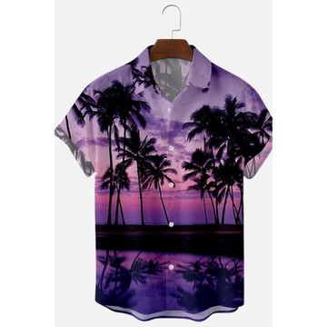 Hawaiian Coconut Print Summer Short Sleeve Shirt印花夏季短袖