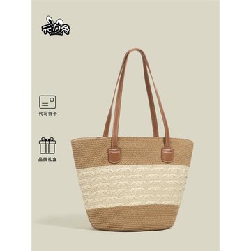 元力兔手工編織大容量草編托特包女士2026新款夏季沙灘手提單肩包