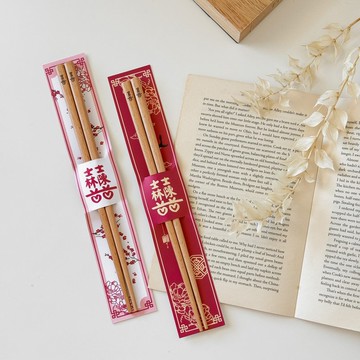 【新包裝】婚禮小物-手寫囍字實木餐筷組(含客製化姓名紙卡包裝)