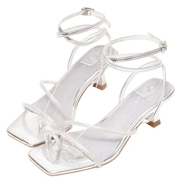 ANNSTAR RITA聯名-女神光芒閃耀彩鑽套指細跟涼鞋5.5cm-銀