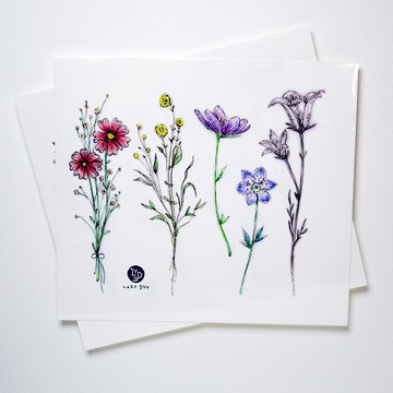 迷你簡約小花刺青紋身貼紙花草植物乾花束水彩唯美可愛文青薰衣草