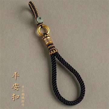 【巴黎精品】現貨+預購 鑰匙扣手機吊飾手機鑰匙圈掛飾吊繩吊墜掛件招財淨化開運-沙金平安扣粗繩a1kf120