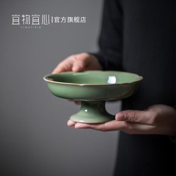 宜物宜心 陶瓷高足高腳盤中式托盤供佛果盤茶點心盤功夫茶道配件