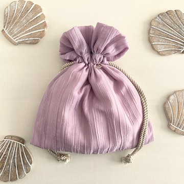 透氣條紋提花抽繩手拿包 薰衣草紫