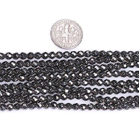 Natural Round Faceted Black Hematite Healing Stone Seed Spacer Beads for Jewelry Making 15'' (4mm)