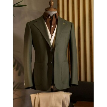 YUXI秋冬量身代發款復古墨綠色休閑西服男修身商務紳士西裝外套鑫弘-錦衣華服