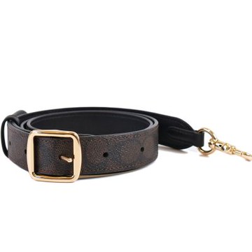 COACH 緹花LOGO防刮皮革背帶-咖啡色