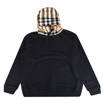 BURBERRY 巴寶莉  經典格紋素面男款帽T(黑)