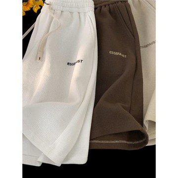 華夫格短褲男夏季薄款美式復古運動褲子潮牌高街寬松休閑五分中褲