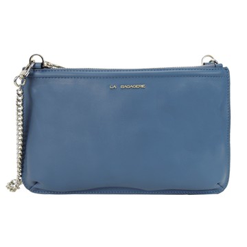LA BAGAGERIE CLUTCH皮革鍊帶扁斜背包(灰藍)
