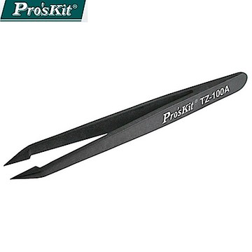 台灣Pro sKit寶工防靜電PC碳纖維導電鑷子115mm夾子TZ-100A特尖(防磁無感耐酸鹼)抗靜電鑷子Tweezers適半導體無塵室夾持電子晶片...等