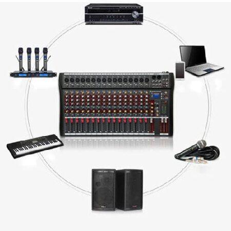 16 Channel Audio Mixer Sound Mixing Console, Live Studio Audio Mixer Power Mixing Amplifier, with Bluetooth USB, PC Recording Input, Suitable for Fami