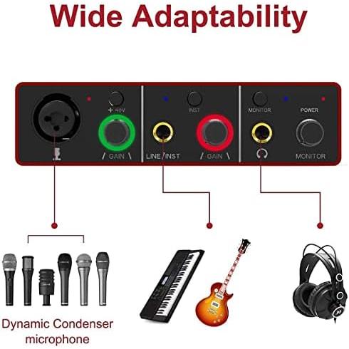Audio Interface Audio Interface for PC USB Interface mixer recorder with 48V Phantom Power 24 Bit Support Table Mac OS PC Audio Eq