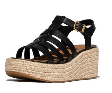 【fitflop】草編皮革漁夫楔形涼鞋