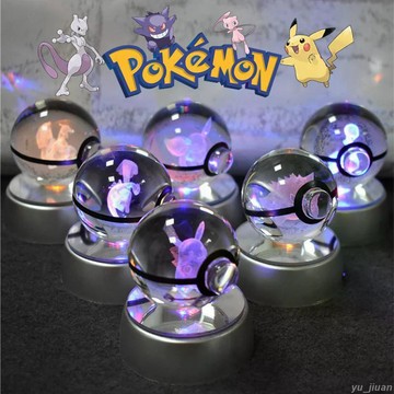 口袋妖怪水晶球🔥寶可夢水晶球🔮皮卡丘 Gengar 超夢夜燈燈精靈球 3D玻璃口袋妖怪水晶球雕像 兒童禮物 生日禮物