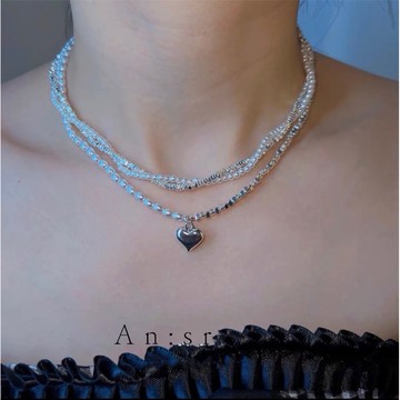 An:sr—「熱賣款 輕奢 巴洛克 項鍊」不對稱 鎖骨鏈 雙層 愛心 項鍊D0012