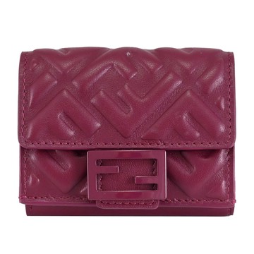 FENDI 8M0395 FF LOGO立體壓花NAPPA皮革三折小短夾.紫紅