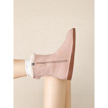 粉色小個子雪地靴女皮毛一體2025年冬季新款中筒厚底加絨加厚棉鞋