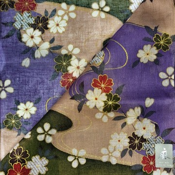 復古日系棉質手帕 – 櫻花與流水 22 x 21 英吋