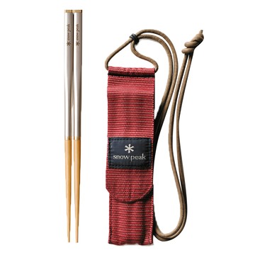 snow peak 雪諾必克 和武器組合筷 方形 M  筷子 8 x 8 x 205mm + 收納袋 38 x 143mm  紅色  1個