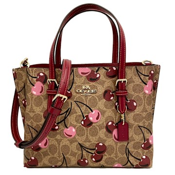 COACH 經典C LOGO手提/斜背兩用托特包(焦糖/櫻桃)