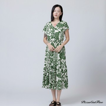 限時【邀請價 699】綠意翩翩短袖縮腰洋裝 PizzaCutFive PCF262485012