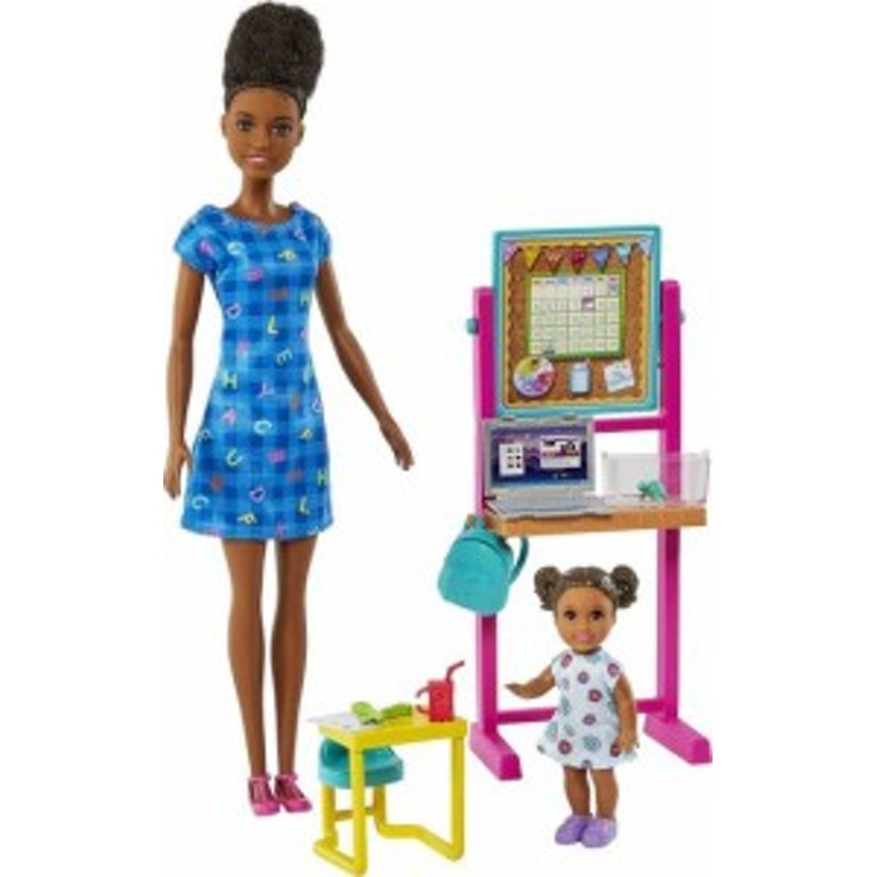 Barbie バービーティーチャードール（ブルネット）、幼児人形（ブロンド）、フリップボード、ラップトップ、バックパック、幼児机、ペッ |  LINEブランドカタログ