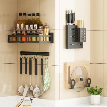 廚房微波爐置物架壁掛式掛架免打孔刀架碗架調料架鍋蓋架收納架