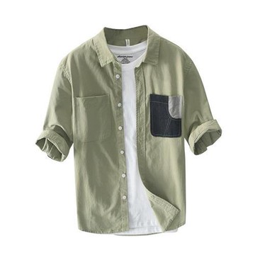 【米蘭精品】現貨+預購 男襯衫長袖上衣男商務休閒短袖襯衫七分袖上衣-簡約復古拼色襯衫男裝4色74kz19