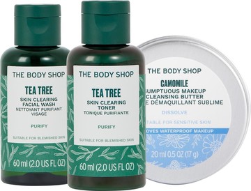 【THE BODY SHOP】臉部呵護旅行組 (洋甘菊卸妝霜20ml+任選2 茶樹潔面膠60ml/茶樹調理水60ml )