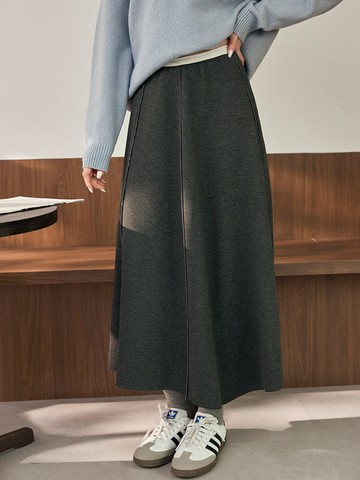 太空棉純色出芽腰鬆緊傘襬長裙