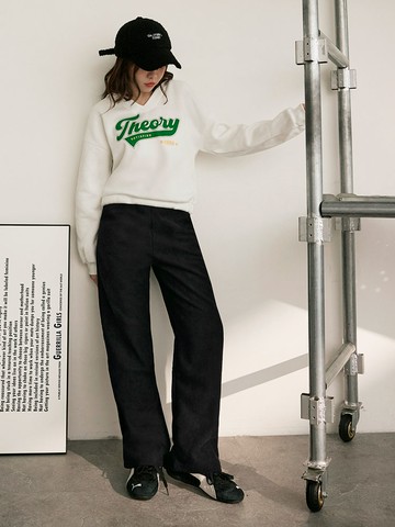 燈芯絨內刷毛鬆緊腰抽繩直筒褲