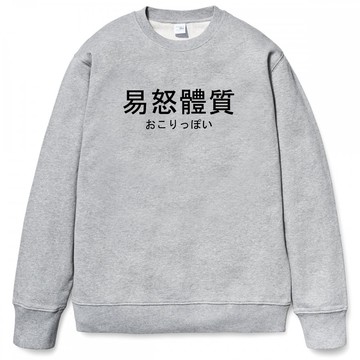 日文易怒體質 中性大學T 刷毛 3色 (現貨) 中文漢字趣味幽默潮流文字文青班服團體服