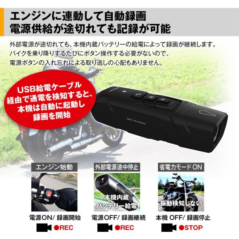 ドライブレコーダー バイク 自転車 2カメラ 前後同時 ヘルメット装着