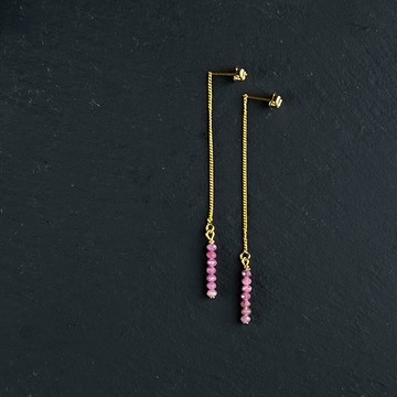 16KGP 粉色藍寶石 鍊式耳環 禮盒裝